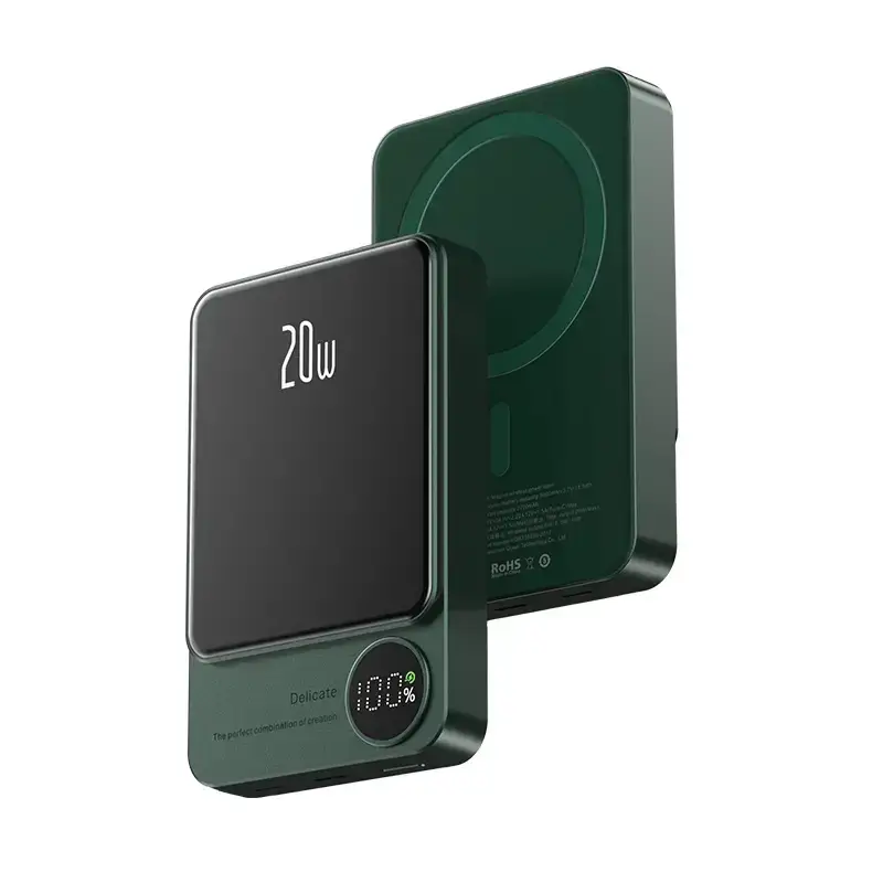 Magnetic Wireless Charger 10.000 mAh Portable Power Bank (Color - Dark Green)